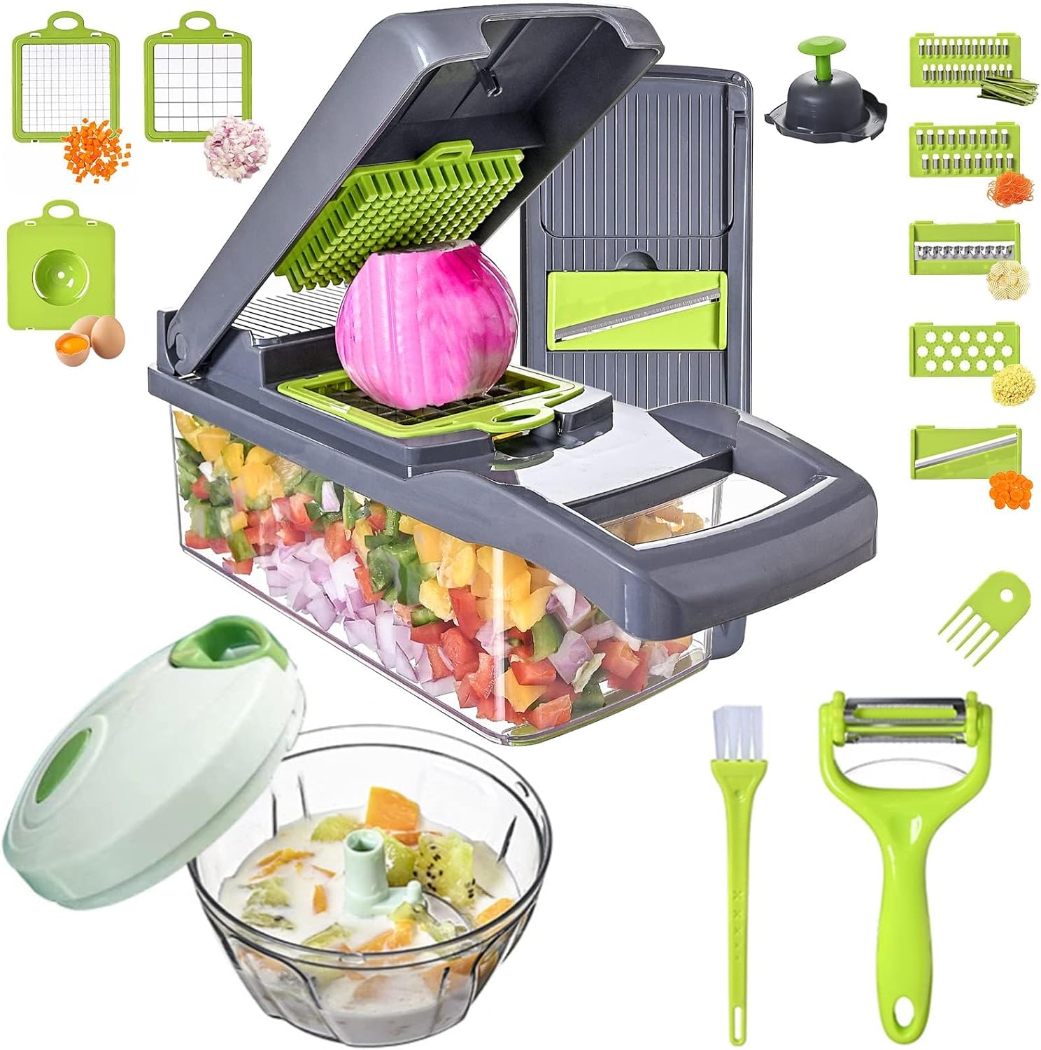 Pro-Series All-in-One, 12 Blade Mandoline Slicer for Kitchen, Food Chopper, Vegetable Slicer and Spiralizer, Cutter, Dicer, Grater, Kitchen Gadgets Sets with Container