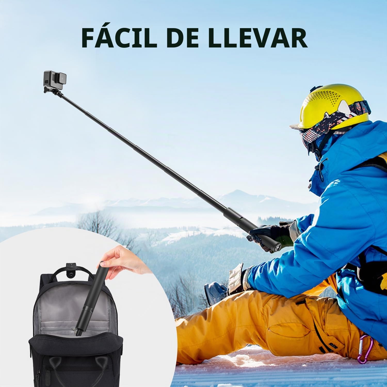 Wiseten Trípode de Palo Selfie para GoPro Insta 360, 120cm Mango Extensible Portátil Ligero Trípode Monopié Accesorios para GoPro Hero 13 12 11 10 9 8 7 Black insta360 X5 X4 dji Osmo Pocket 3 4