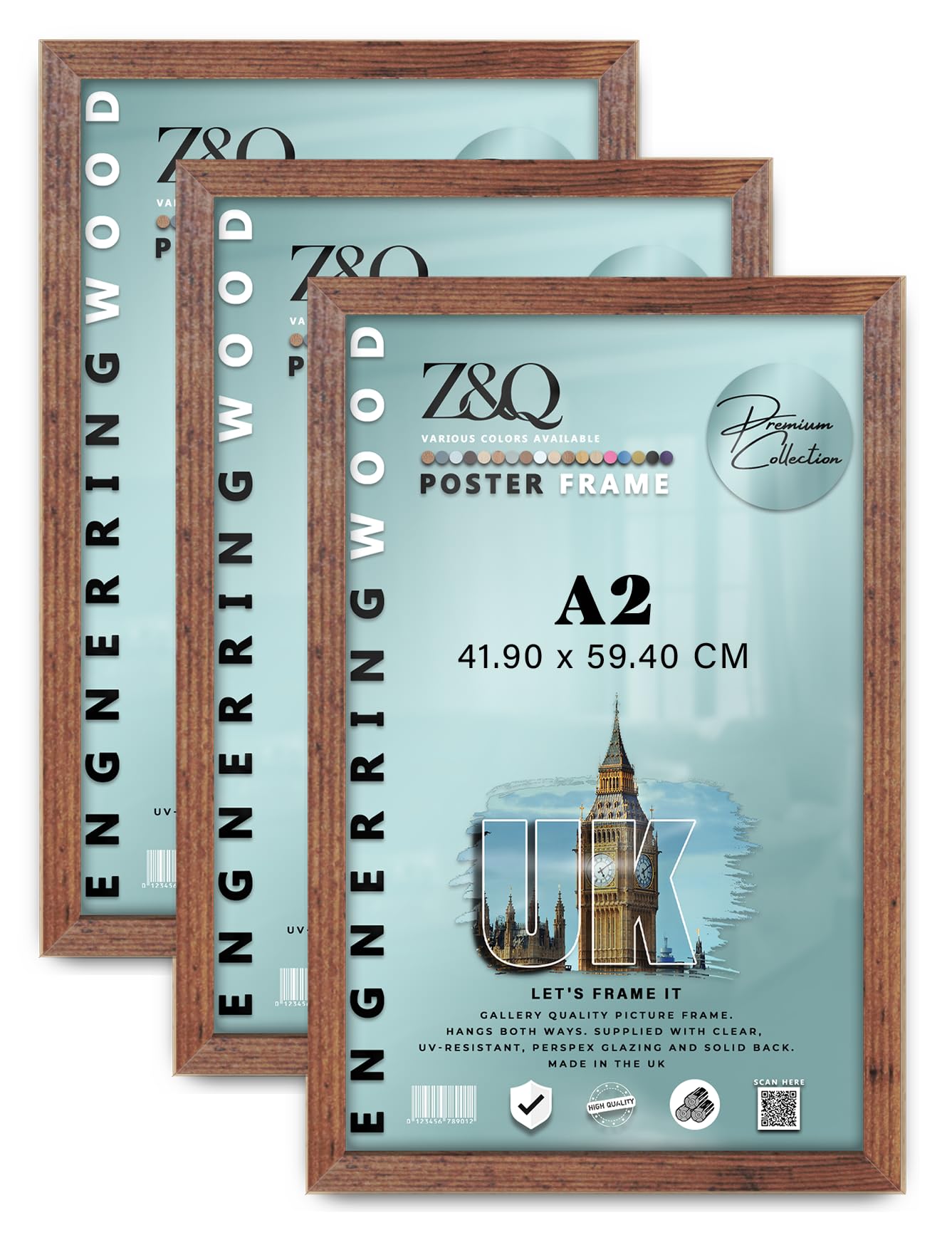 Z&Q Pack of 3 MDF Wood Finish A2 (41.90 x 59.40 CM) Poster/Picture Frame | for Art Gallery, Room Wall Decor 23 x 16 Inch Portrait/Landscape Display [ Rustic ] — image 1
