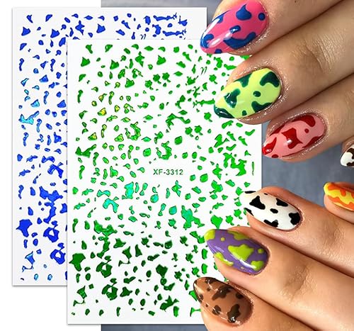 12 Sheets Leopard Print Nail Art Stickers 3D Self-Adhesive Laser Leopard Print Nail Decals Pink Black Leopard Design Nail Supplies Colorful Animal Nail Stickers For Women Girls Nail Art Decoration #TOP1