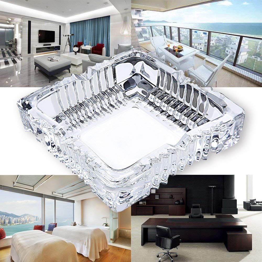 Ezalla Big size Crystal Glass Square Ash Tray Glass Ash Tray for Cigarette, Cigar Smoking for Home, Car, Balcony, Crystal Clear Big Size Square Ash Tray Crystal Quality Glass Tray for Candy Mukhavas Dryfruits Square Big) 3