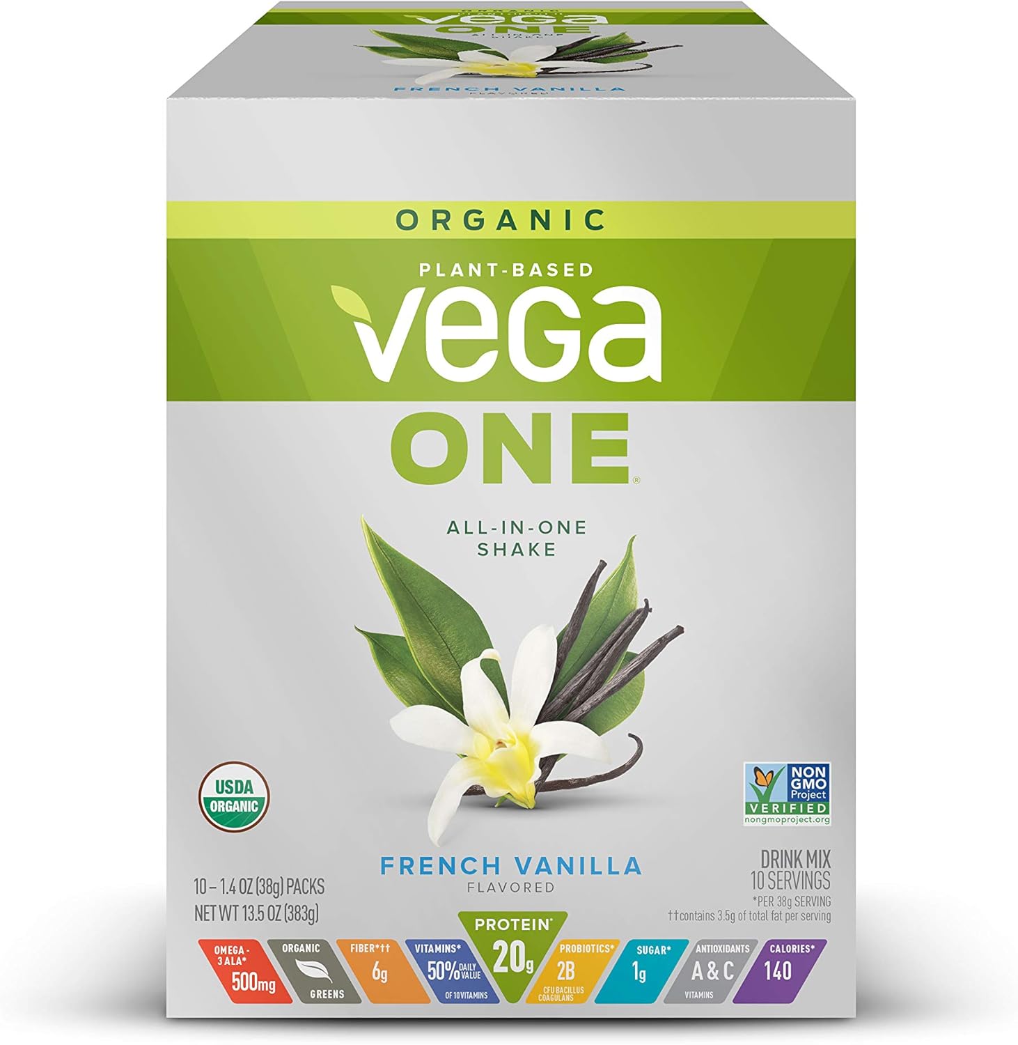 Vega One Organic, French Vanilla, Meal Replacement Protein Powder, Vegan, Plant Based, Superfood, Vitamins, Probiotics, Dairy Free, Gluten Free, Pea Protein for Women and Men (10 Count Packets) : Health & Household