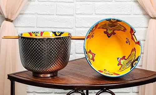 Miniatura 6 de Ebros Gift Juego de 2 cuencos de cerámica para fideos ramen chapados en plata de lujo, estilo otomano, con palillos de madera, para servir en la