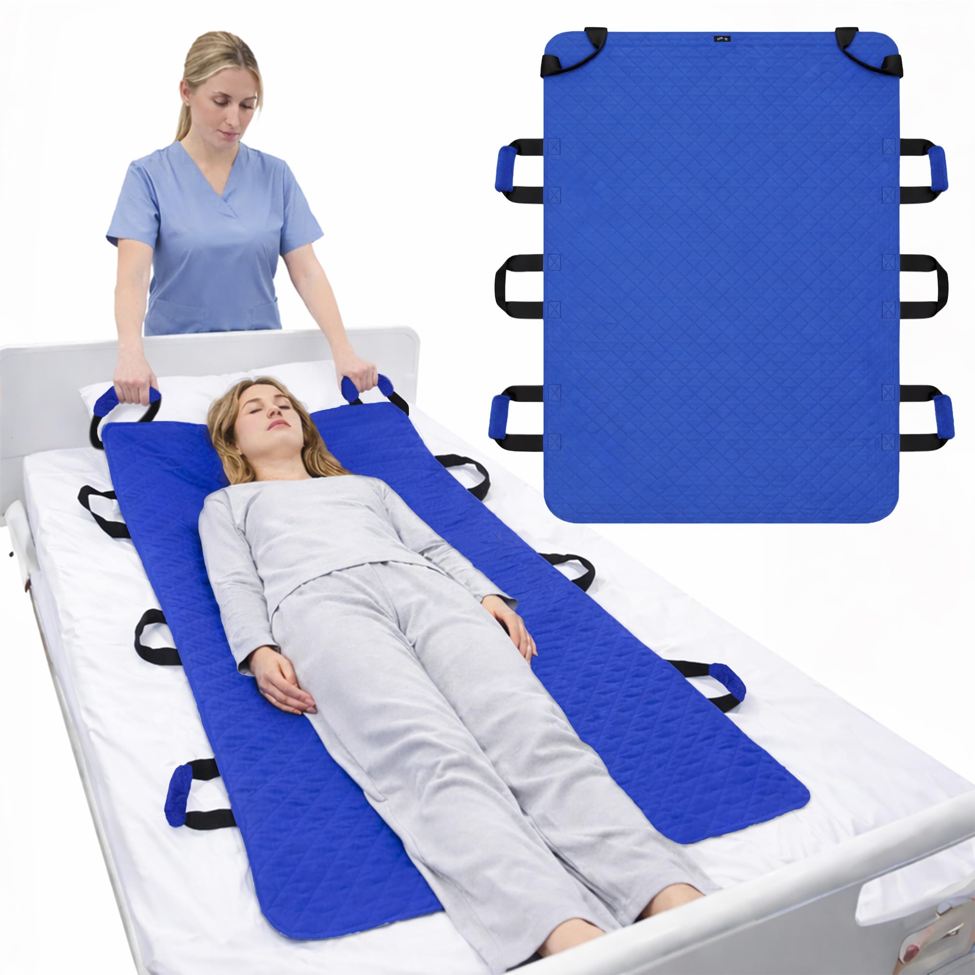 Washable Positioning Bed Pad with 8 Handles &amp; 4 Soft Handle Pads Waterproof