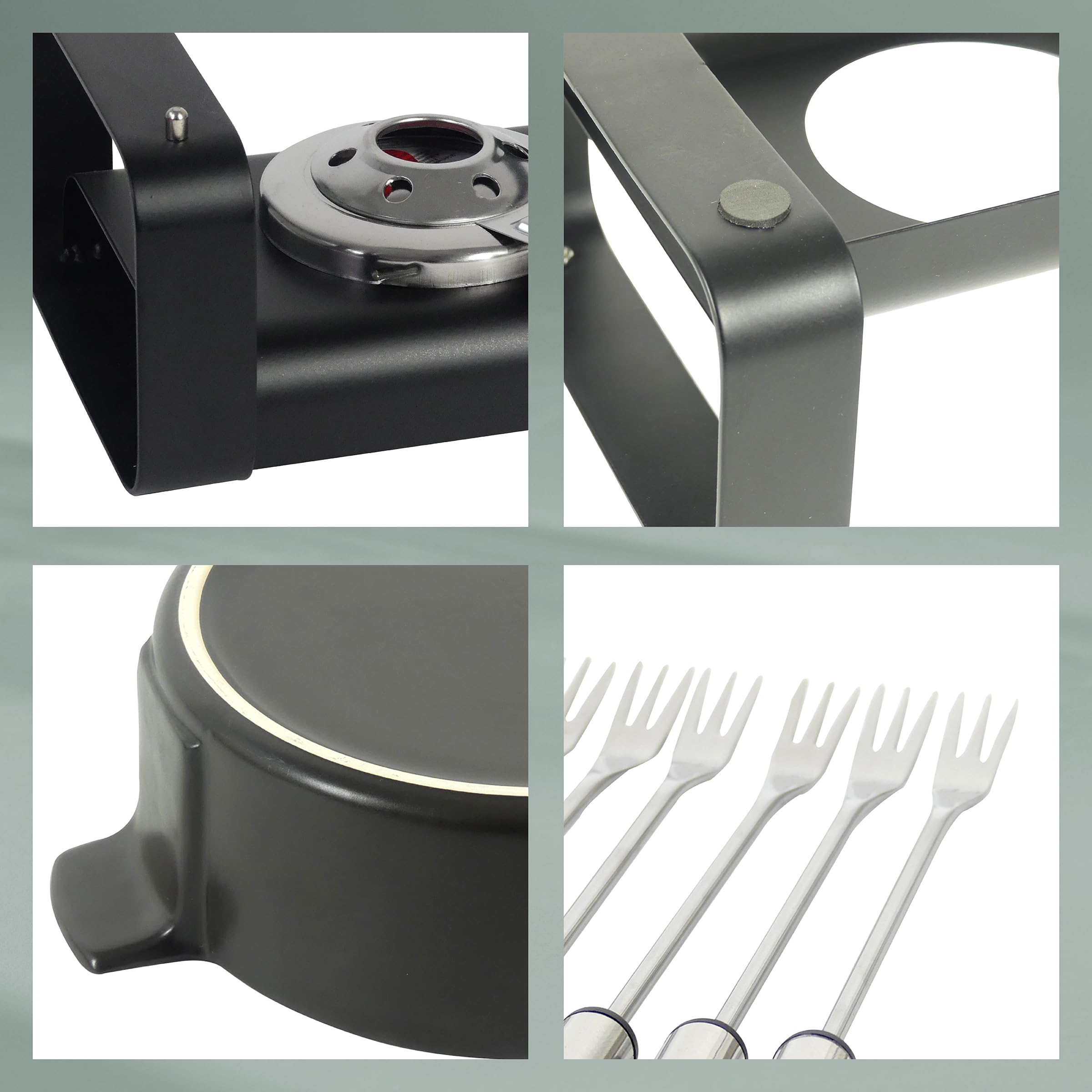 kela Set de fondue de queso de 9 piezas, fondue de cerámica para 6 personas ROMAN, set de fondue de queso con soporte para pasta combustible, tenedores y soporte para tenedores