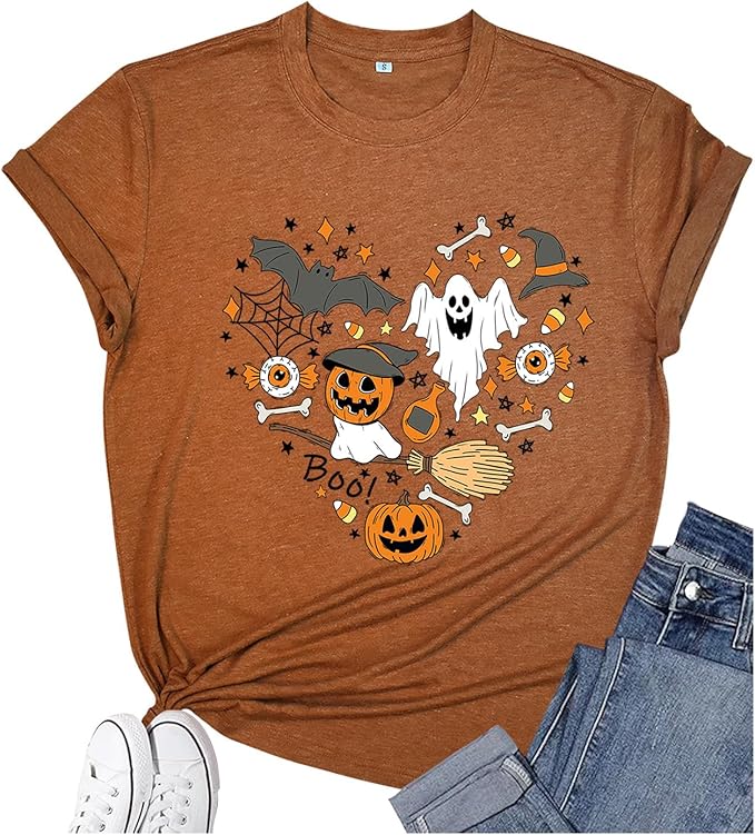 Women&#39;s Halloween Shirt: Love Art Patterns Halloween Party T-Shirt Crewneck Short Sleeve