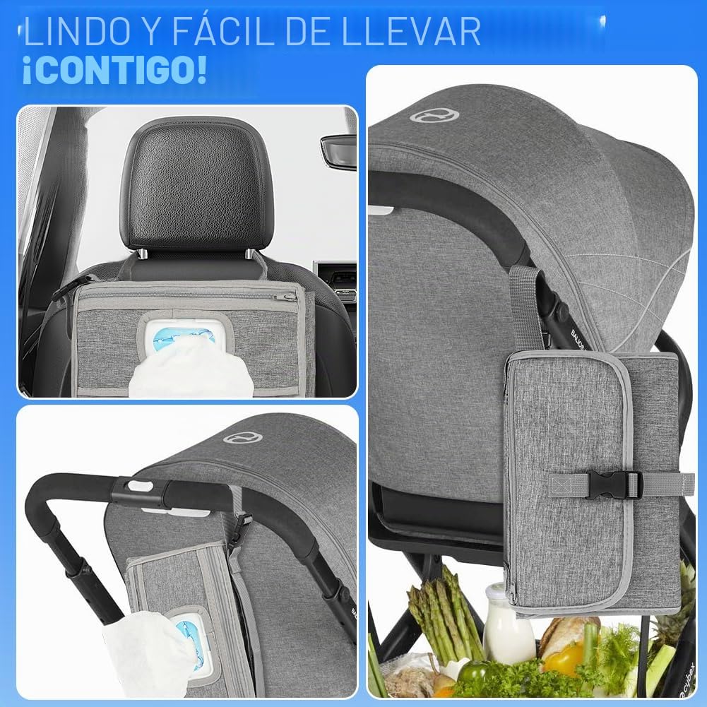 Cambiador Bebé Pañales Portátil Impermeable, Reutilizable Almohadillas para Cambiar Pañales con Bolsa de Almacenamiento Desmontable, Cambiador Bebé Viaje Plegable para Niños y Niñas