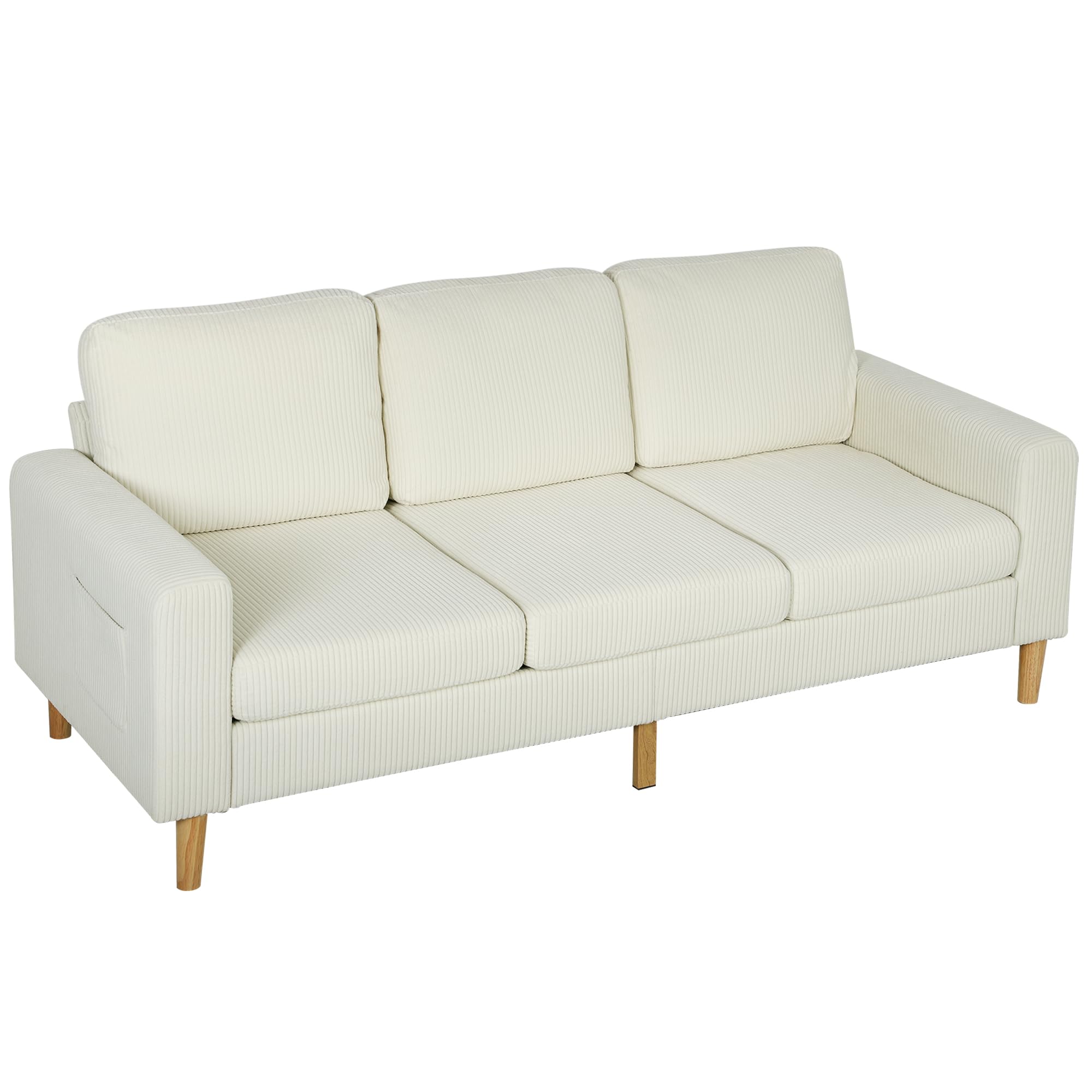 HOMCOM Divano a 3 posti in velluto a coste, design moderno, divano con cuscini a molle e seduta imbottita, ideale per soggiorno, camera da letto o ufficio, 192 cm, beige