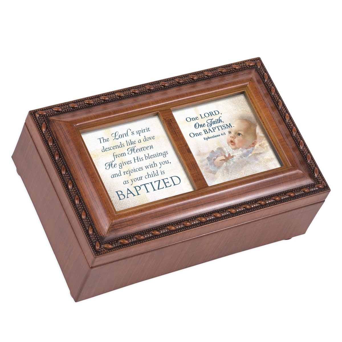 Caja de música de recuerdos de bautizo para proteger las joyas de tu bebé