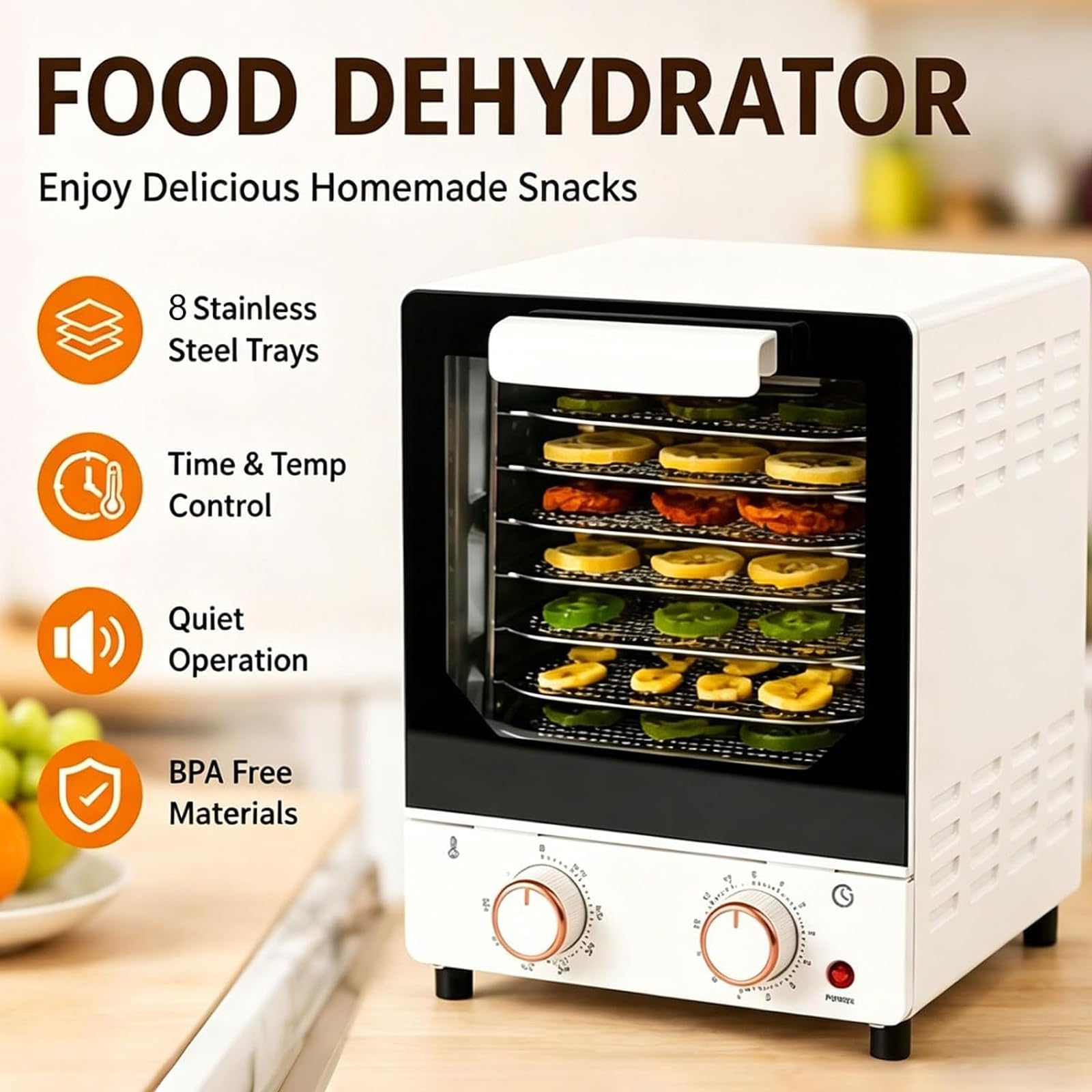Essiccatore Alimentare, 8 Vassoi, 250w, 30-90°c, Timer 12h