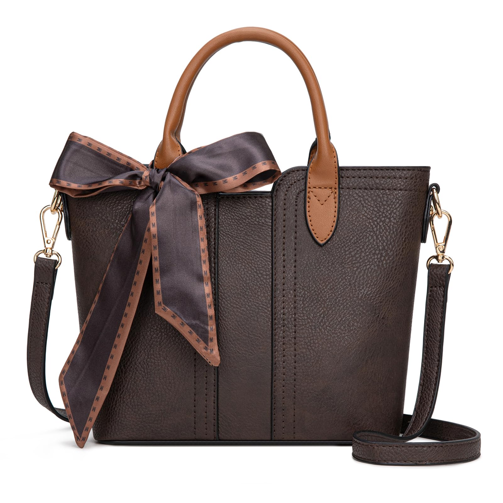 Montana West Top Handle Bags for Women Small Crossbody Purse Cute Satchel Handbag with Bow Scarf and Detachable Strap Coffee MWC-585CF