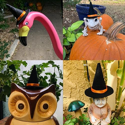 Miniatura 6 de Honbay 6 sombreros de bruja de fieltro de Halloween, sombreros de fiesta, decoración de botella de vino pequeña con cinta para recuerdos de fiesta,