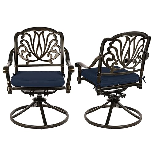 VIVIJASON 2-Piece Outdoor Bistro Swivel Dining Chairs, Patio Cast Aluminum