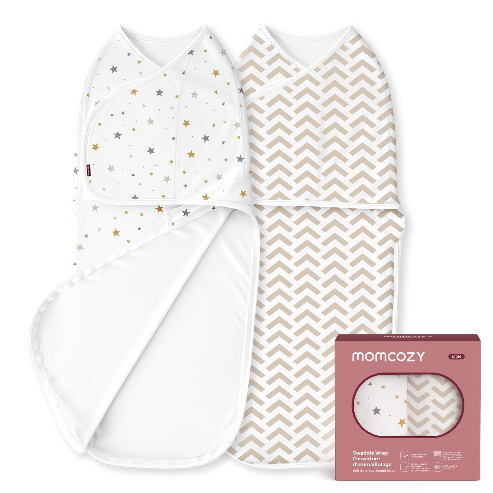 momcozy Swaddle Neonato, Chiusura Silenziosa, Adatto per Neonati 0-3 Mesi, Sacco Facile per Genitori, Riduce il Riflesso di Inizio, Essenziale per Registri Neonati,2 Pezzi,Stelle Geometriche