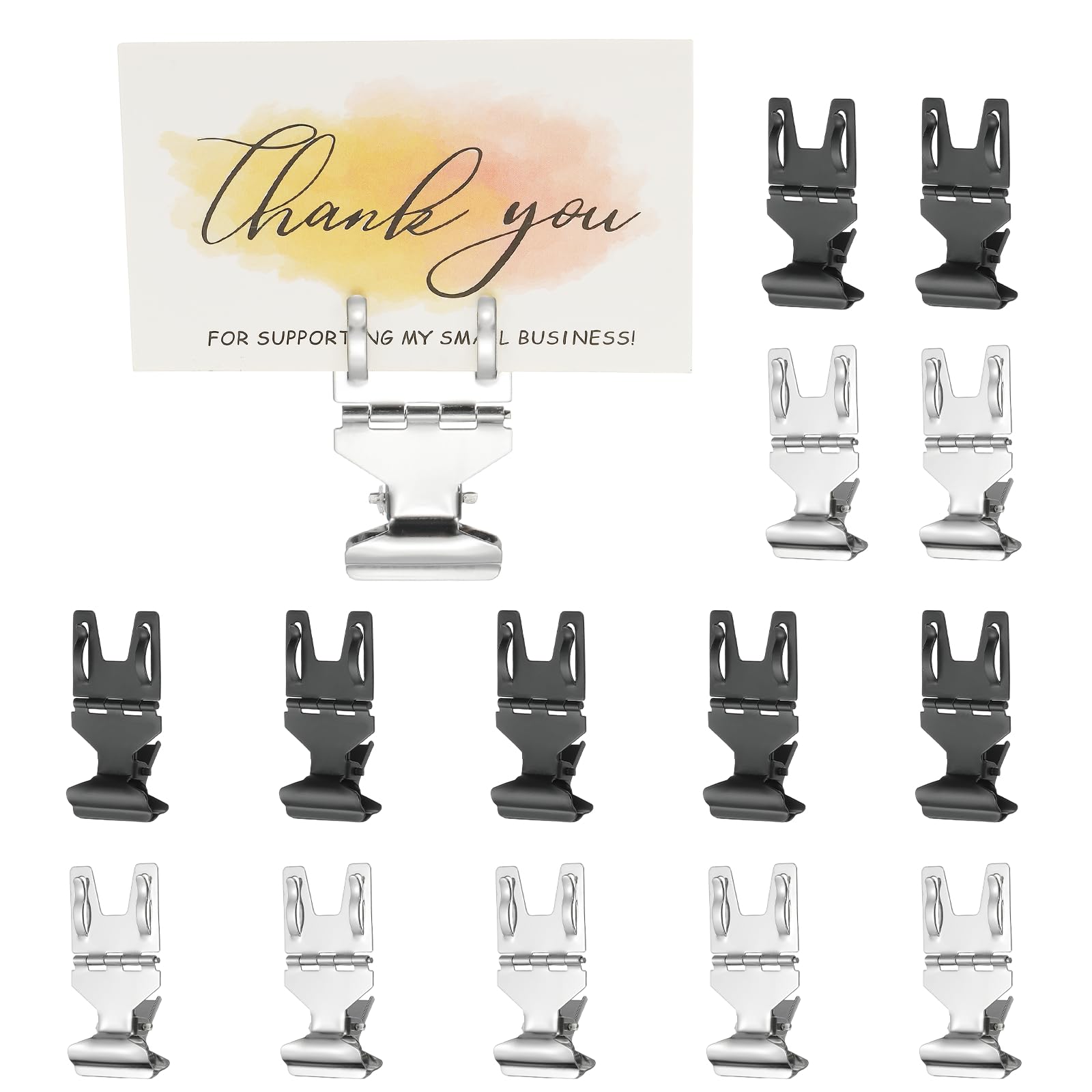 PATIKIL 20PCS Sign Clips, Metal Sign Holder Clip Rotatable Stand Label Display Rack Bendable for Display Supermarket Retail Merchandise Price Tag Clamps Clothing, Black Silver