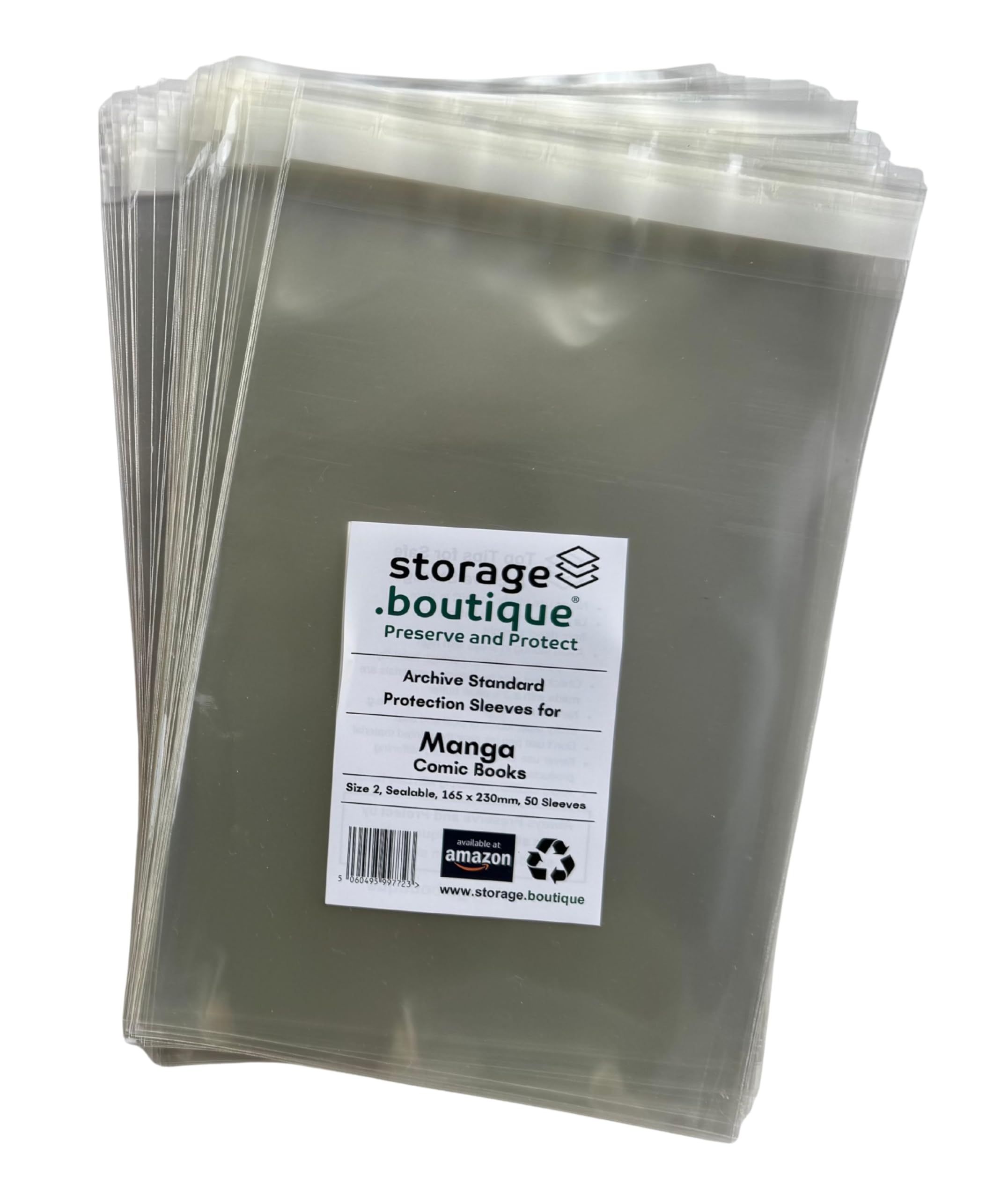storage.boutique Manga Comic Book Protection Sleeves, Archive Standard, Size 2, Sealable, 165 x 230mm, 50