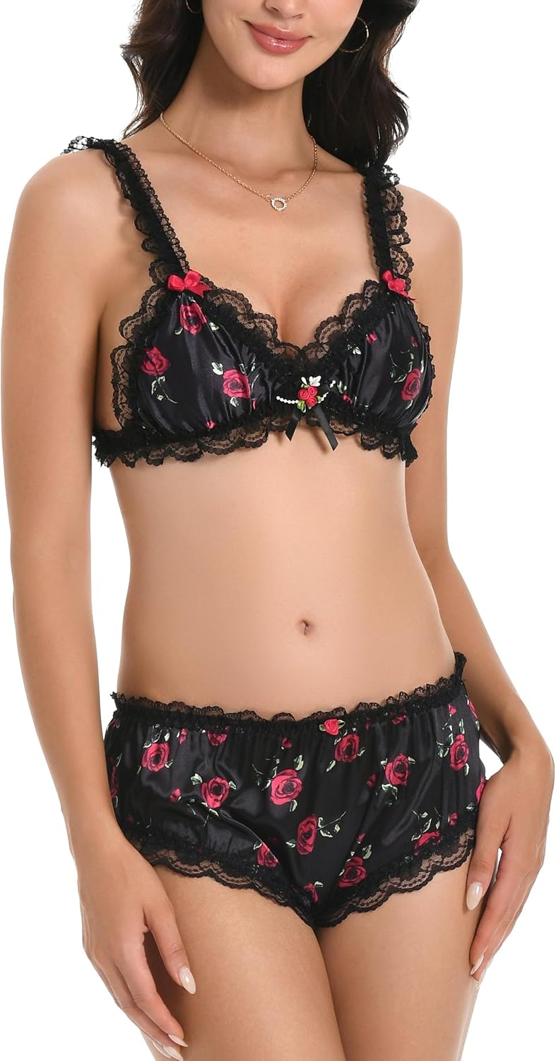 Satini Women's Satin Frilly Lace Sissy French Knickers Briefs Panties - Image 6