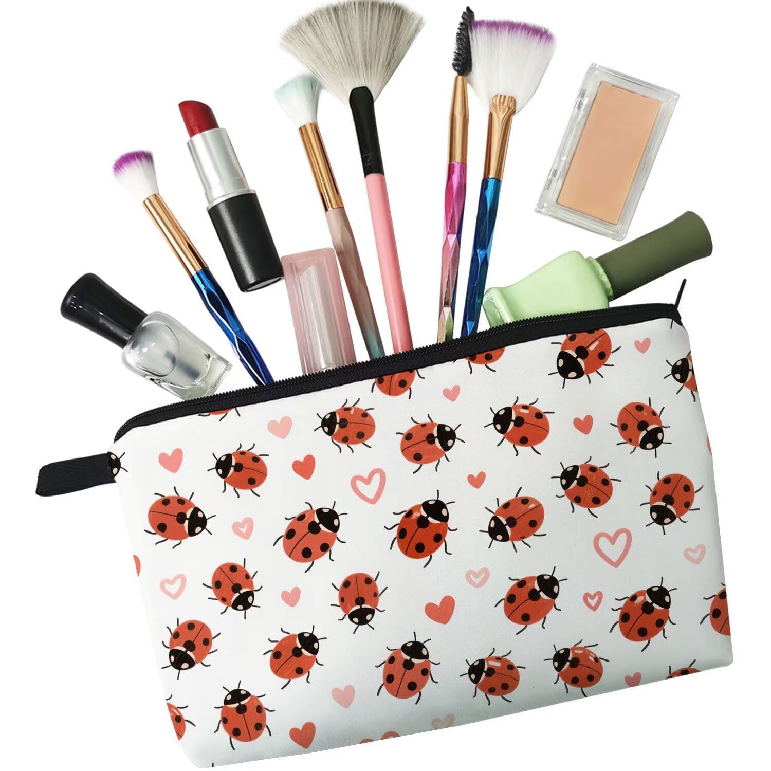 Livel lhood Ladybug Makeup Bag Cute Small Makeup Organizer Bag Travel Toiletry Zipper Pouch Love Cosmetic Bag Gift for Women