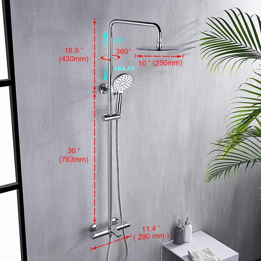 Ibergrif M21810 Columna Ducha Termostatica, Duchas de Baño Columna con Grifo, Ducha Termostatica Tres con Rociador, Alcachofa, Manguera, Barra Ajustable y Soporte, Cromo, Plata
