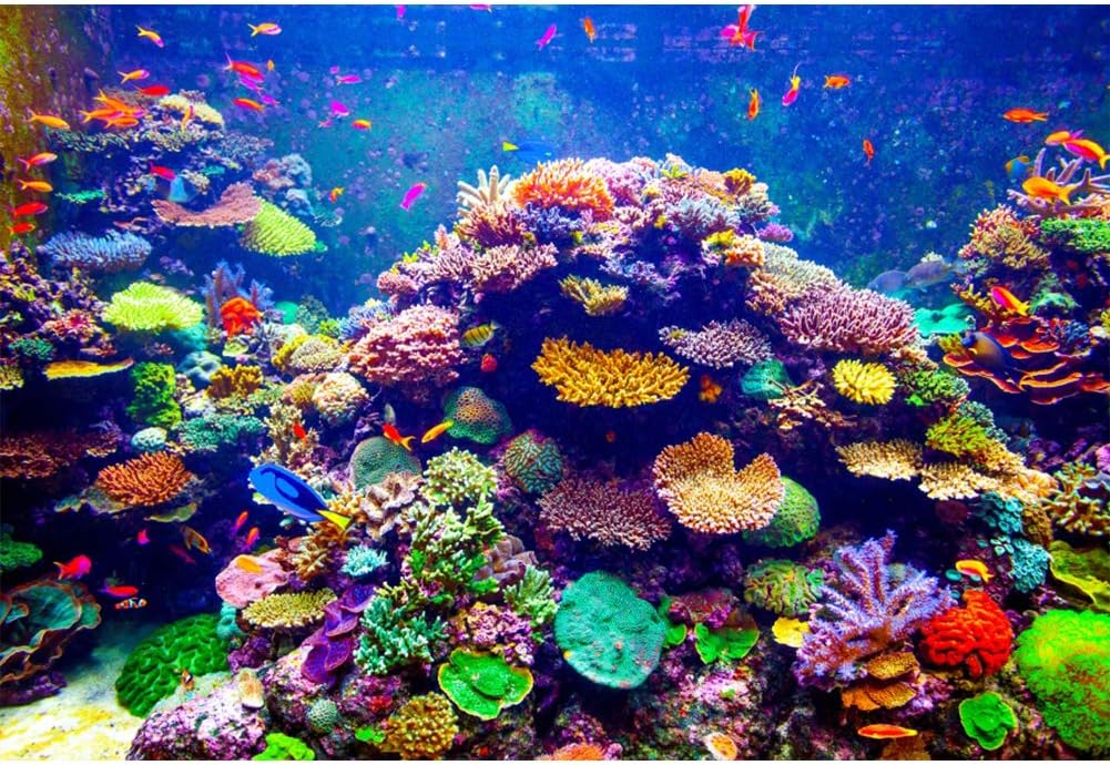 Yeele 15x8ft Undersea World Backdrop Aquarium Colorful Corals Tropical Fish Underwater Fish Tank Photography Background for Mermaid Theme Birthday Party Decor Aquarium Decoration