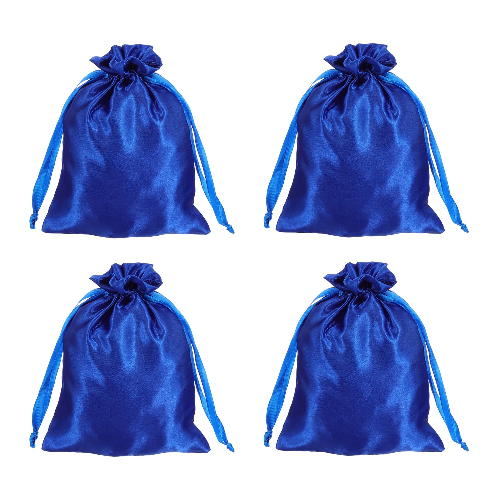 sourcing map Satin Bags with Drawstring, 6x8 Inch Wedding Favor Bag Mini Gift Packaging Bag for Birthday Christmas Jewelry Party (Dark Blue, Pack of 4)