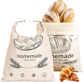 Bienenwachs Brotbeutel, 2 Stück Brotbeutel Leinen – 40x32cm, Brotsack zum Frischhalten mit Handle, Waschbare & Wiederverwendbare für Frisches Sauerteigbrot