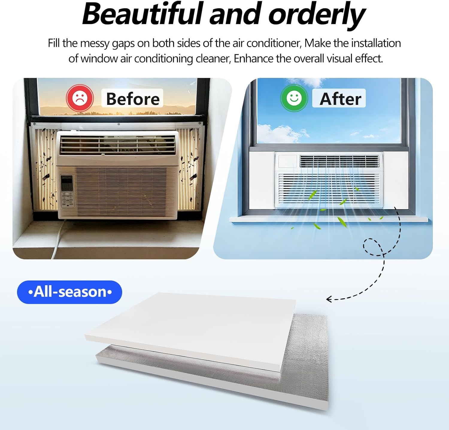 Window AC Insulation Kit - Foam Seal Panels for Air Conditioner, Blocks Cold & Heat Leaks, All Season Weather Stripping (Summer/Winter)