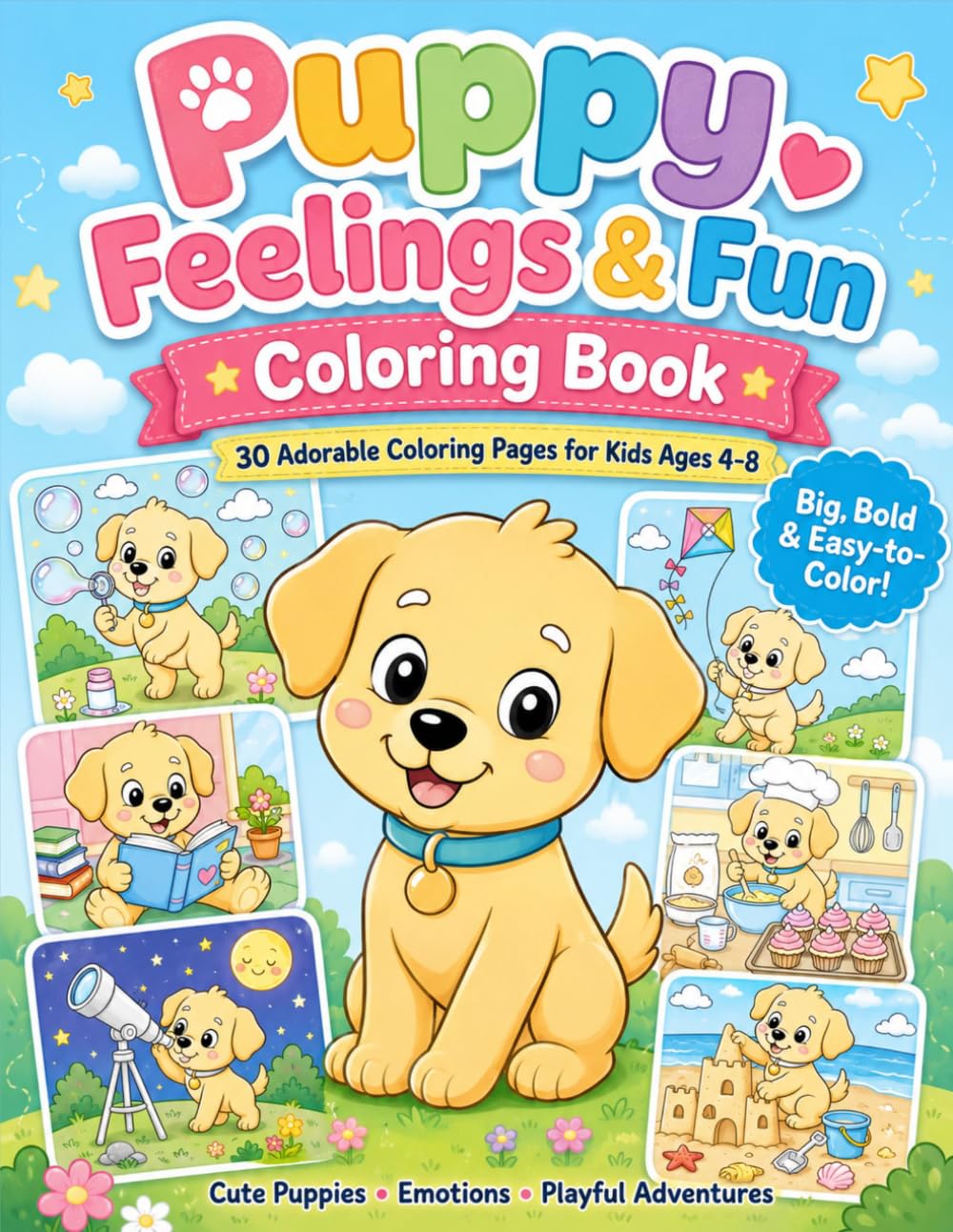 Puppy Feelings & Fun Coloring Book: 30 Adorable Coloring Pages for Kids Ages 4-8