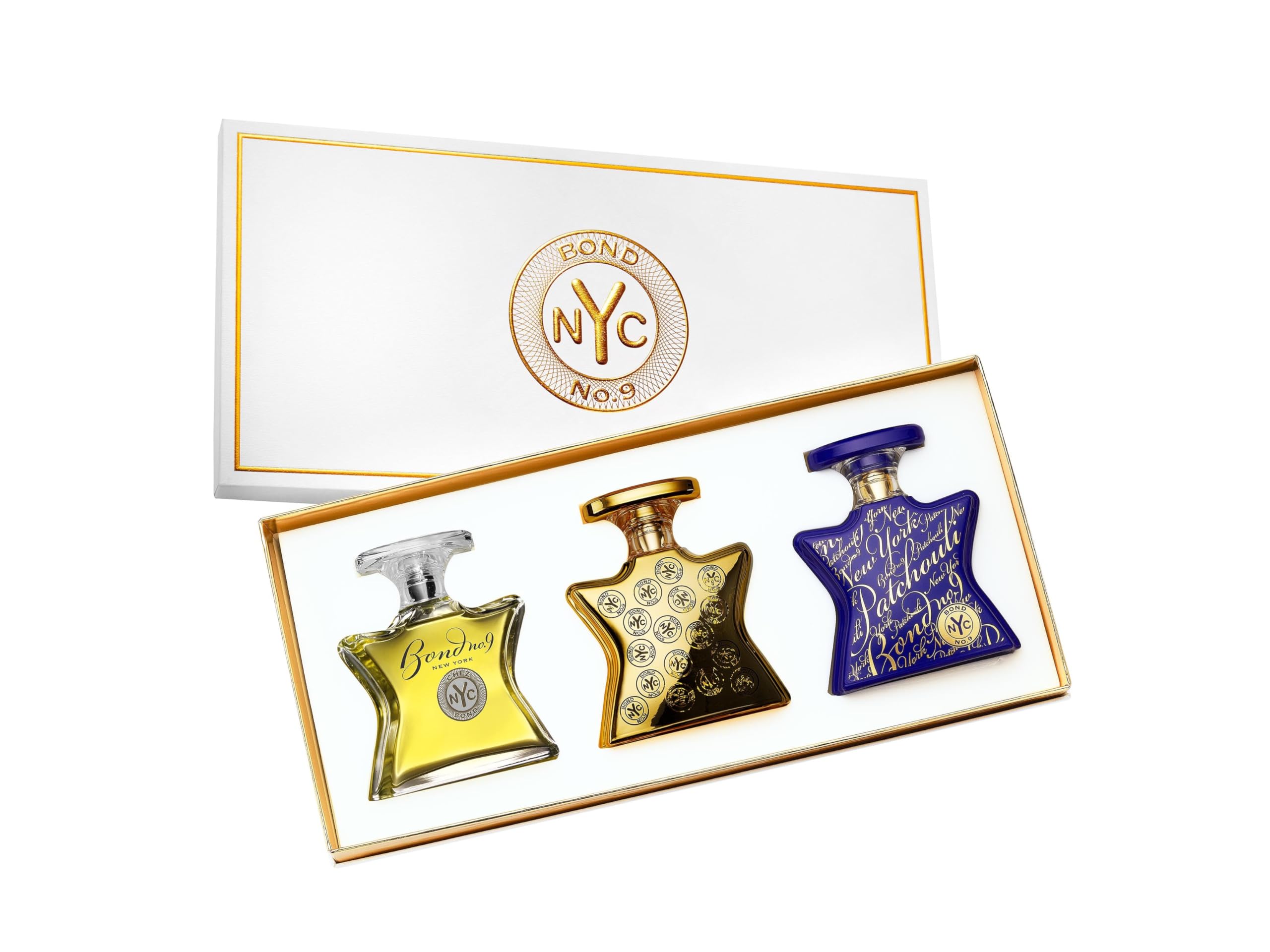 Bond No. 9 New York Men's Luxe Eau de Parfum Trio - Fragrance Gift Set Including Chez Bond, Signature Perfume, New York Patchouli - 3 x 1.7 Fl Oz