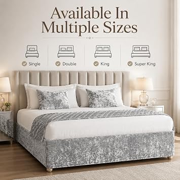 Extra Deep Crushed Velvet Double Divan Bed Base Cover Elasticated Sheet Frame Covers Bed Skirt Wrap Valance Sheets (Silver Grey, Double)