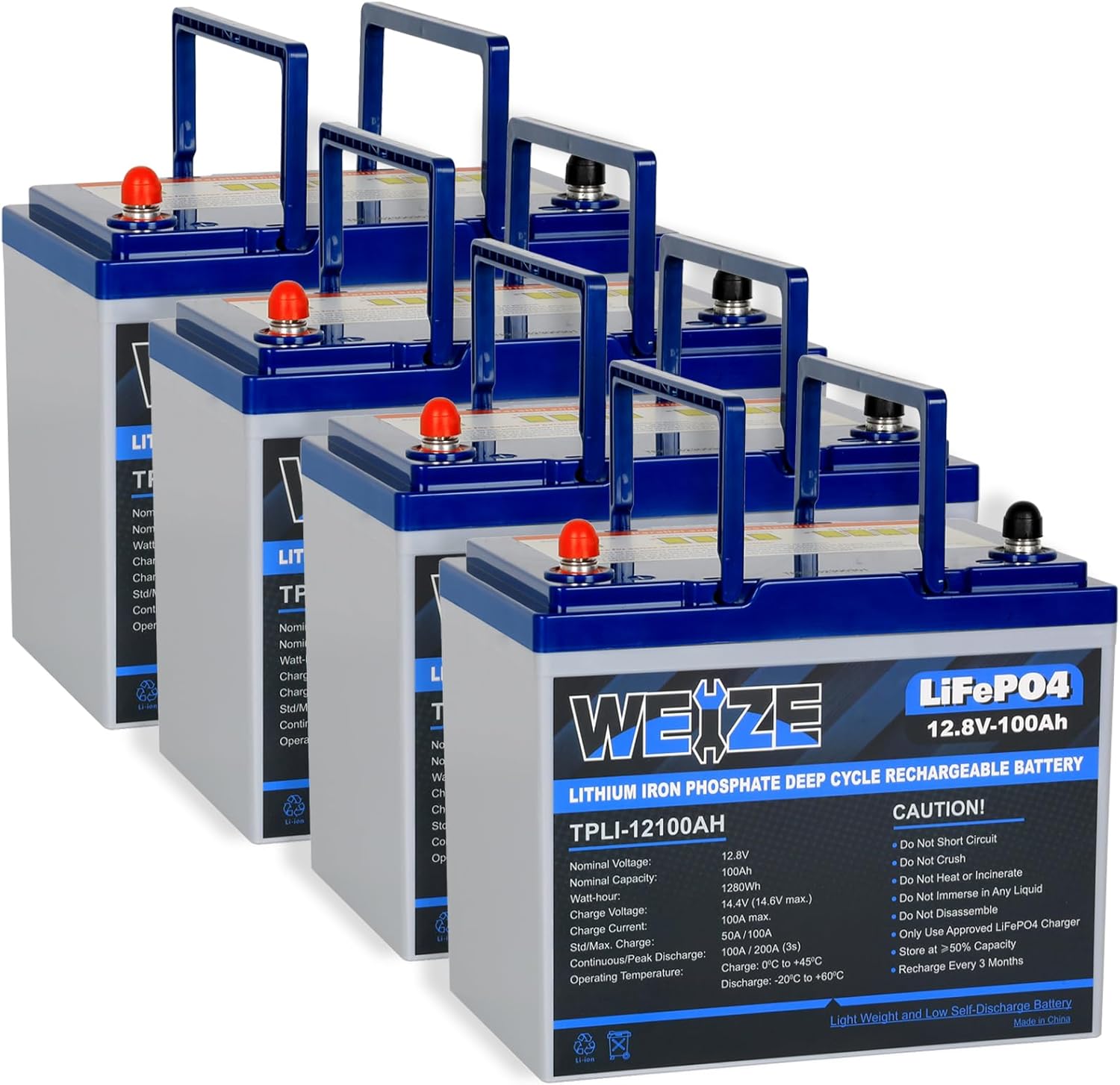 WEIZE 12V 100Ah LiFePO4 Lithium Battery, Upgrade Mini Size