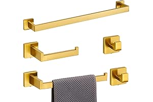 FENAS 5-Piece Bathroom Hardware Set: 23.6 Inch Brushed Gold Towel Bar Set for Wall Mount