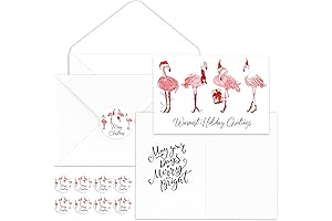 Poen 50 Sets Christmas Flamingo Holiday Greeting Cards with Gift Envelopes