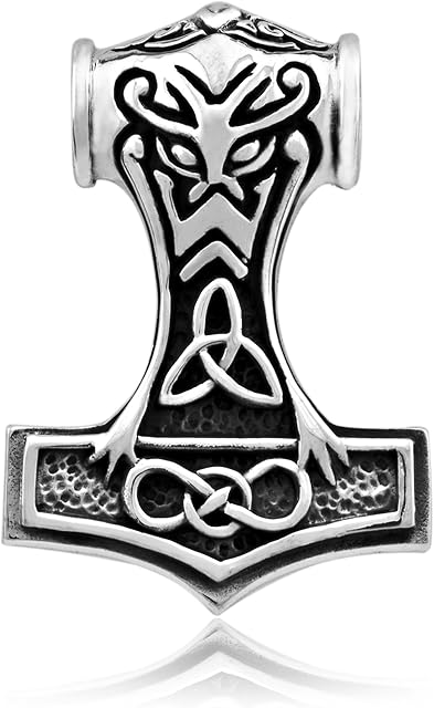 WithLoveSilver Solid Sterling Silver 925 Trinity Celtic Viking Amulet Hammer of Thor (Mjolnir) Pendant