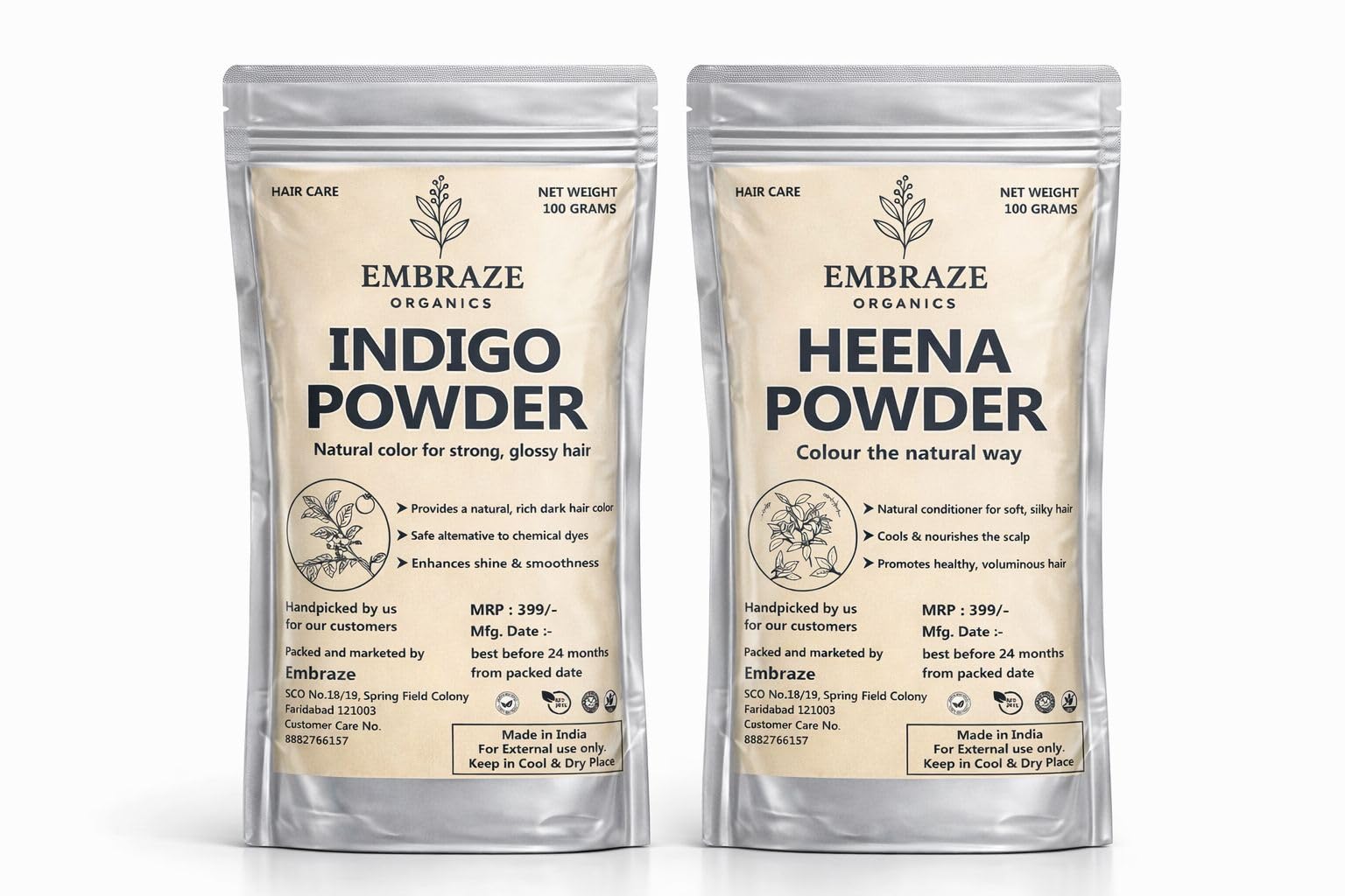 Indigo Powder & Heena Powder Combo | 100g Each | Natural Hair Color & Conditioning | Chemical-Free Hair Dye for Strong, Shiny Hair | Pack of 2-image-29