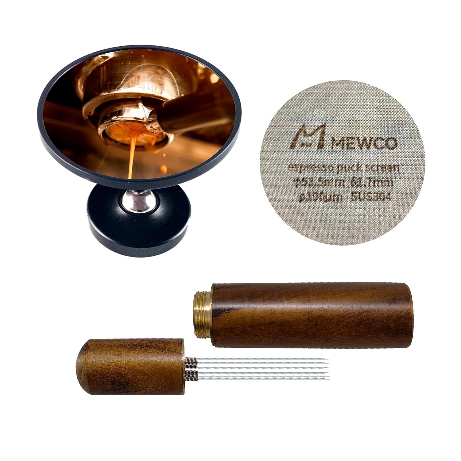 WDT Distribution Tool and Espresso Shot Mirror and 53.5mm Espresso Puck Screen for 54mm Breville Portafilter Filter Basket?3 in 1 Barista Tools Coffee Making Machine Accessories