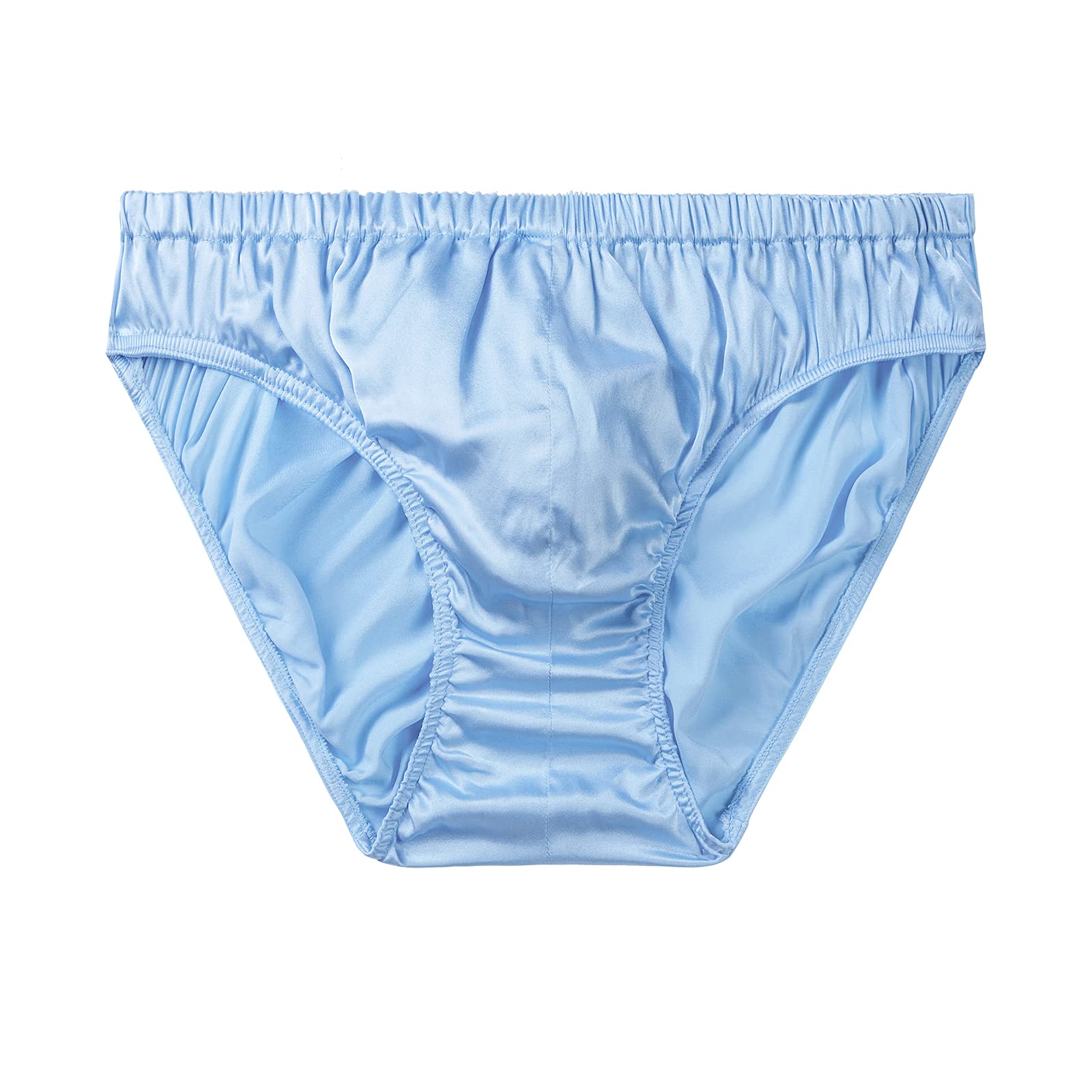SilRiver Men's Silk Satin Briefs Bikini Underwear Bulge Enhancing Panties (Small, Sky Blue)