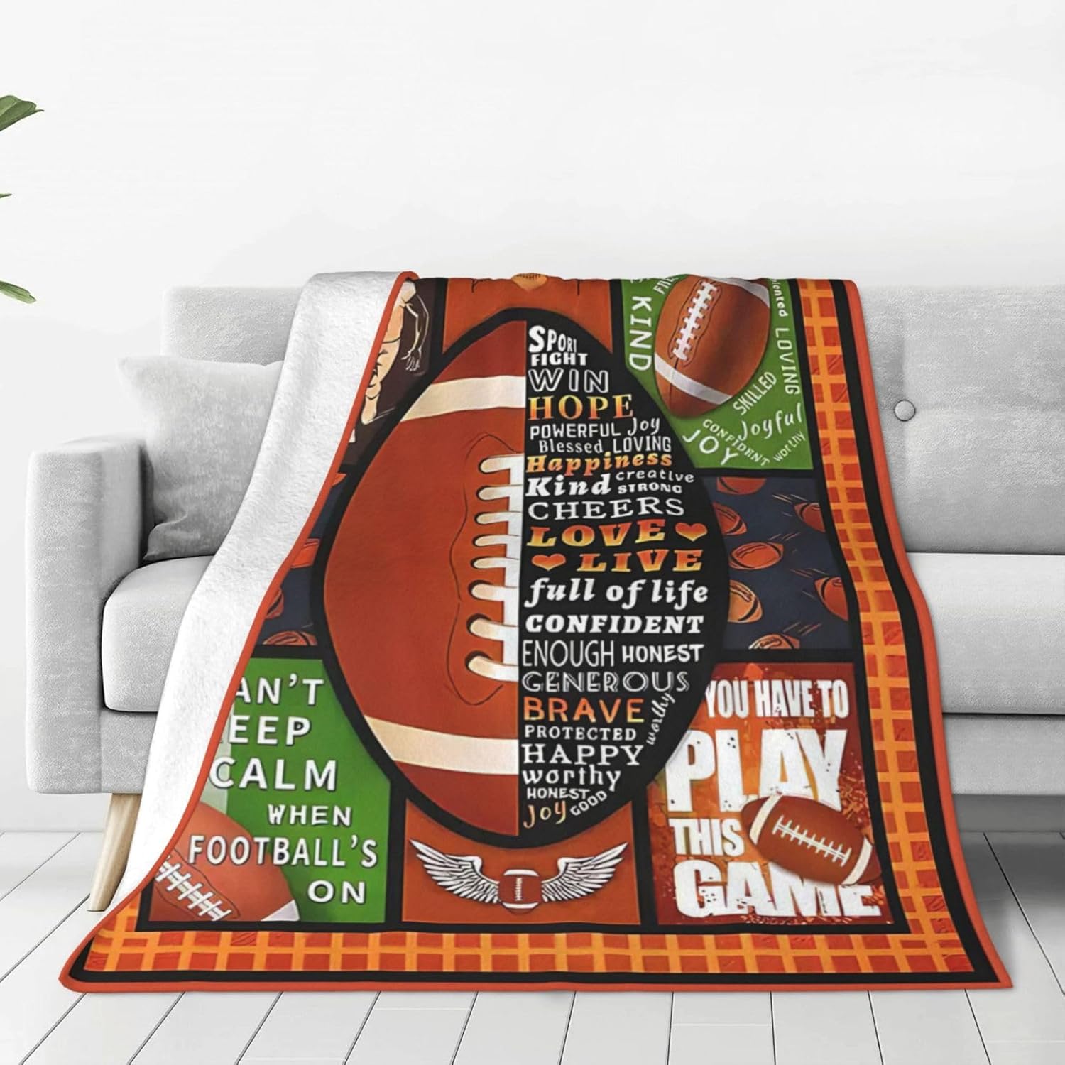 Football Blanket Football Sport Decor Throw Blanket Sloth Gifts for Girls Boys Super Warm Soft Plush Lightweight Fleece Flannel Blanket Winter Couch Sofa Bedding Blanket for Adults Women 50"X40"