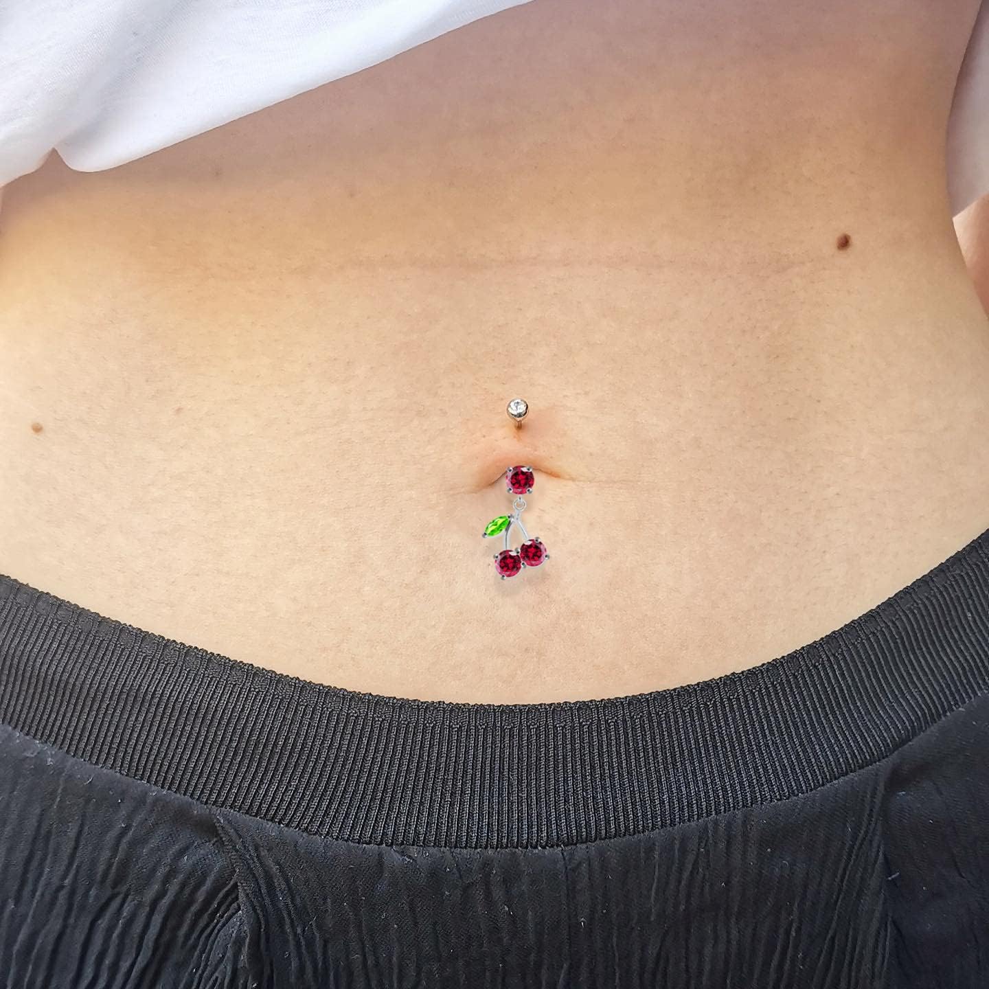 Stylish Cherry Dangling Design 925 Sterling Silver with Stainless Steel Belly Ring - Belly Button jewelry - Navel jewelry