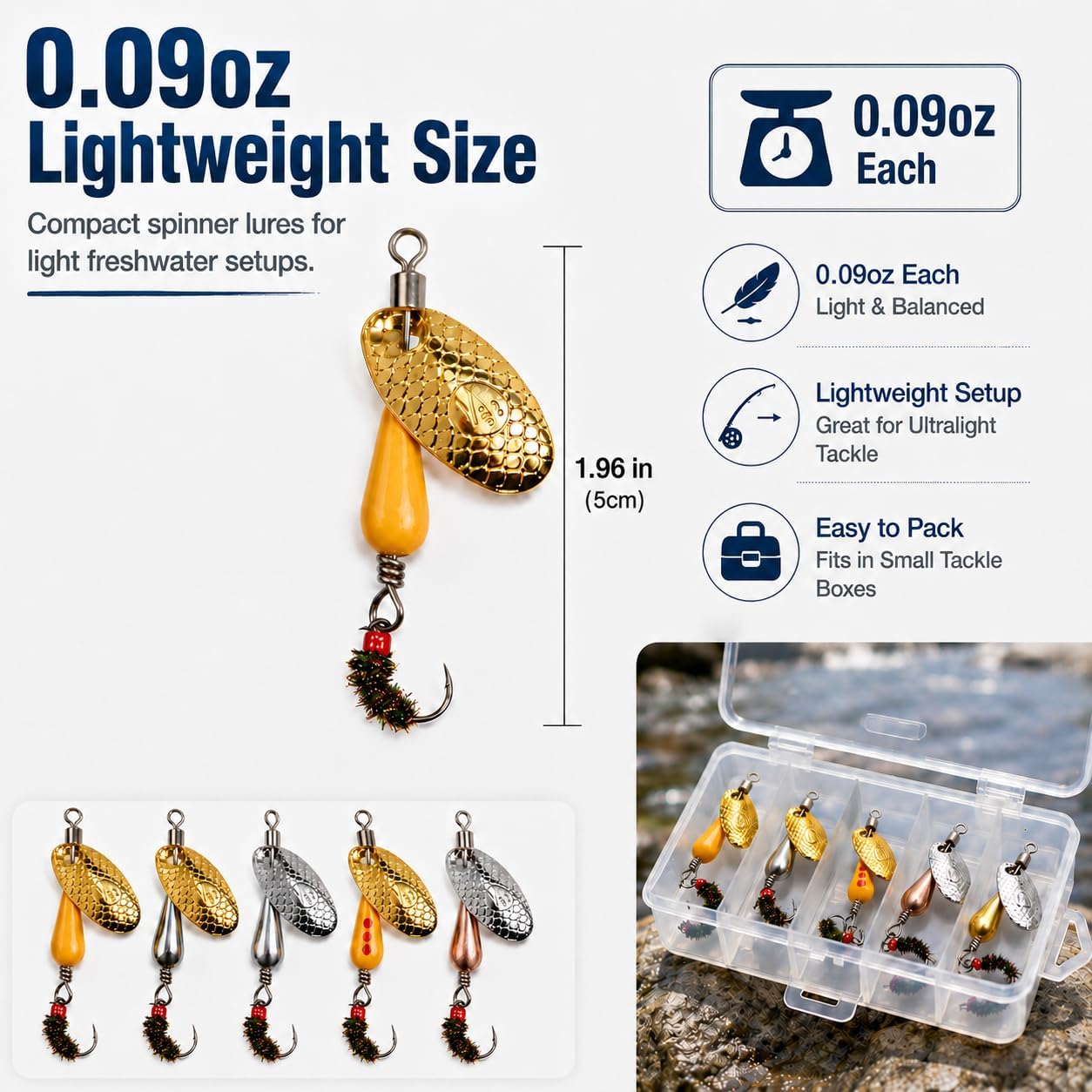 Trout Spinners, Inline Spinner Lures, Brass Blades | Style options, spinner fly, treble hook, inline spinner, 5PCS or 10PCS kits, for trout bass panfish creek pond fishing