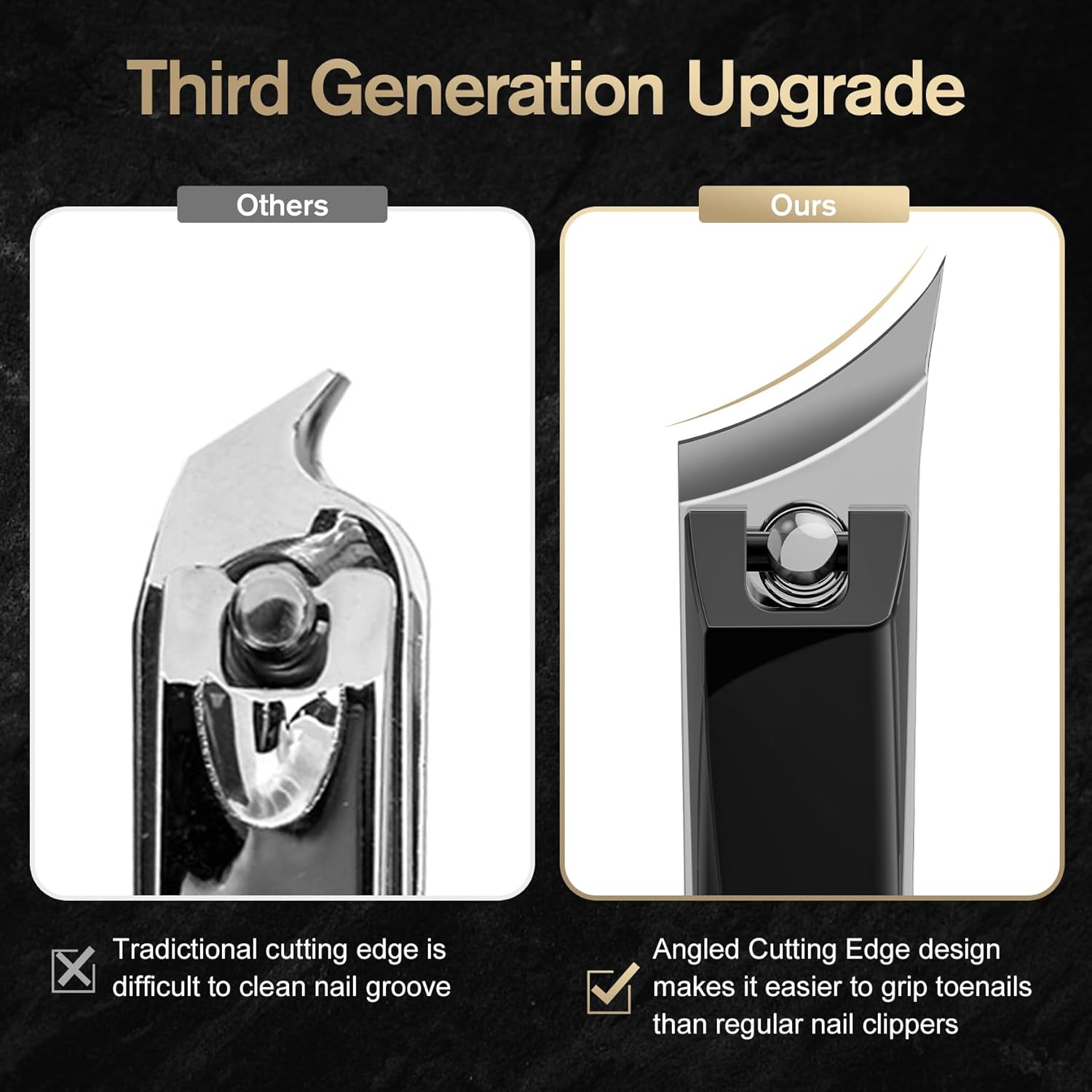 FERYES Ingrown Nail Clipper - Slant Curved Blade Nail Clipper for Thick Toenails and Ingrown Nails, Podiatrist Toenail Clippers for Seniors and Men Black Slanted Curved Blade