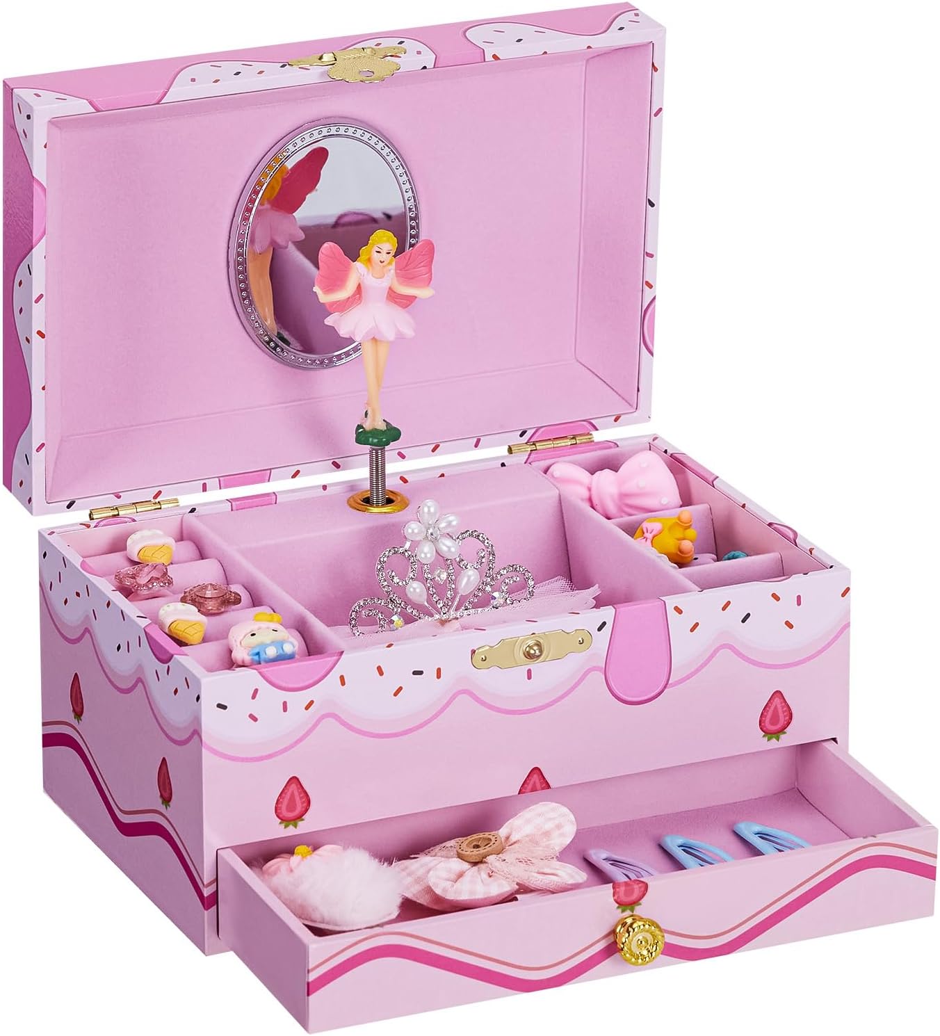 Homde Music Jewelry Box for Girls: Pink Fairy Spinning Musical Organizer for Litter Kids Age 3+ Year Old - Gifts for Christmas Birthday