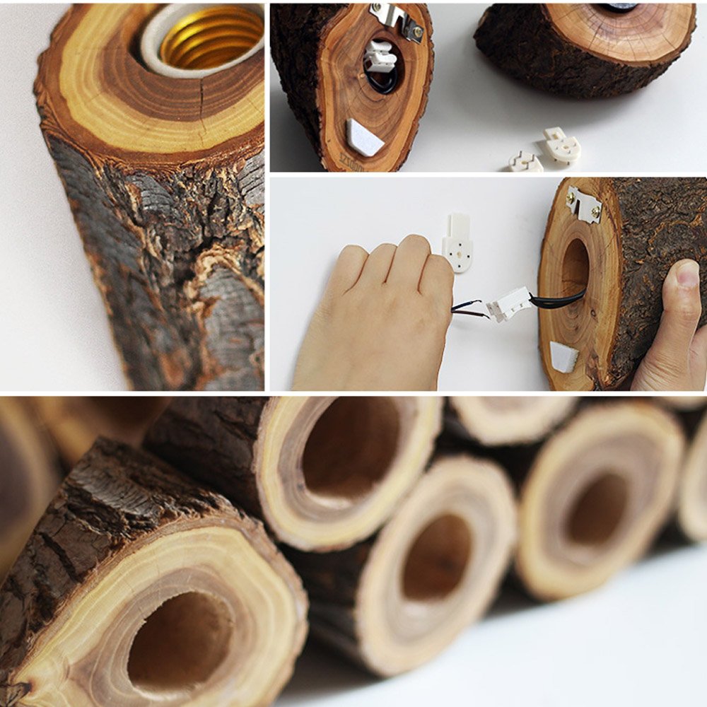 Modeen Lampada da Parete Creativa Rurale in Legno di Olmo - LED, Legno Massiccio, Chiaro, per Camera da Letto (Size: 1 Pacco)