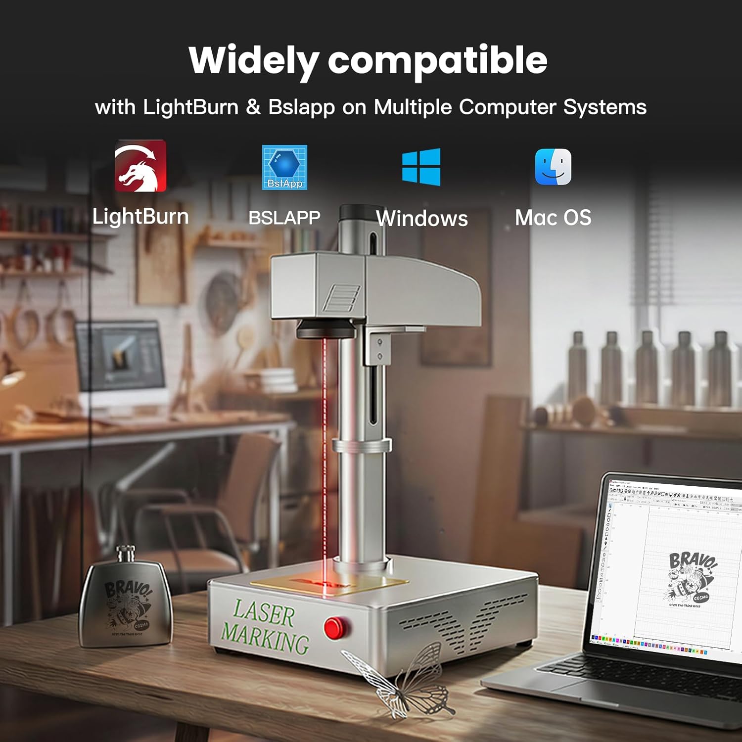 Mr.Carve S4-30W Fiber Laser Marking Machine for Metals&Jewelry&Plastics,Fiber laser engraver with Lightburn compatibility