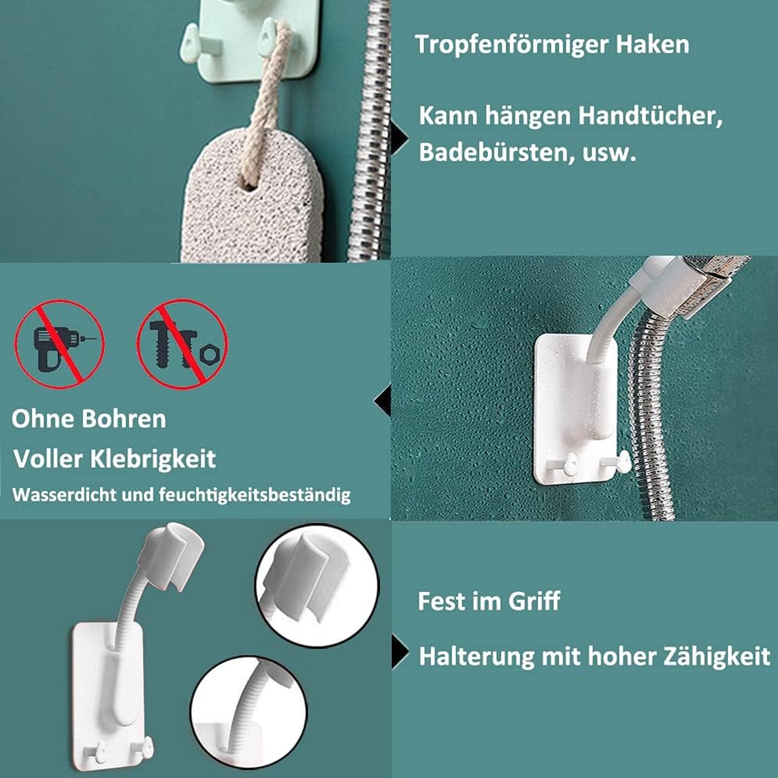 Elbourn Duschkopfhalterung – 360° Verstellbar, Universal-Wandhalterung Aus ABS-Kunststoff, Silber