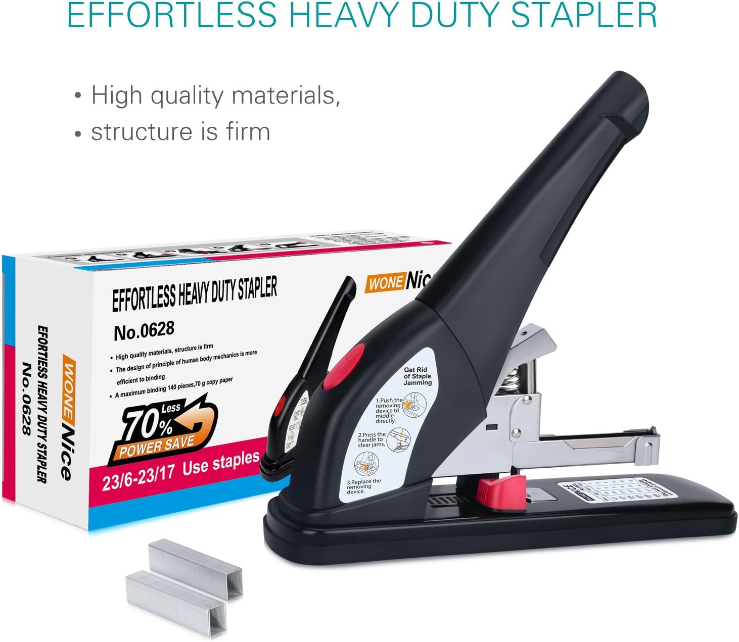 WoneNice Heavy Duty Stapler with 1000 Staples, Reduced Effort, 150 Sheets Capacity Desktop Stapler, Black : Office Products
