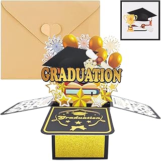 TuoYi 2025 Graduation Greeting Cards, 3D Black Gold Boxed Graduation Greeting Card with Envelopes and Tag for High School ...