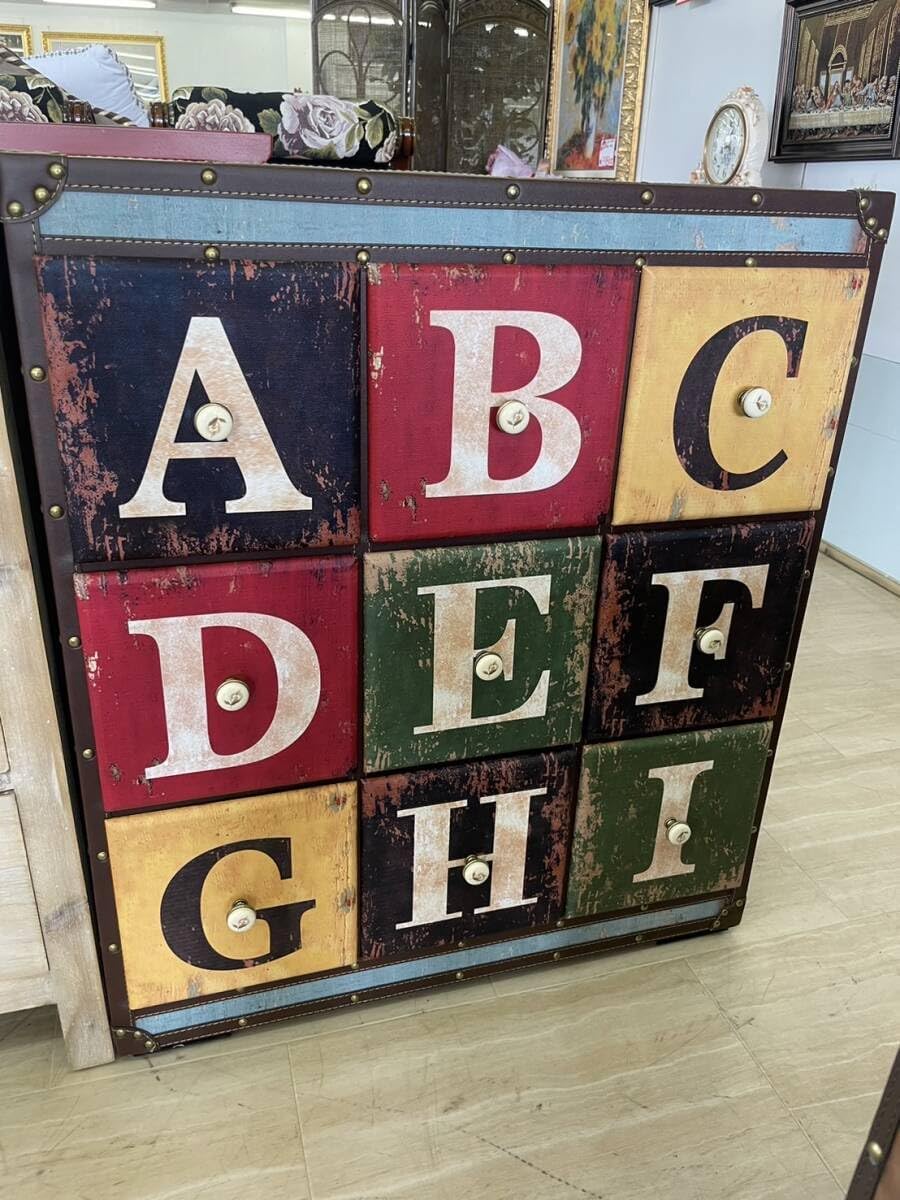 レトロチェスト 9段 引出し アンティーク風 レトロ カラフル ポップ