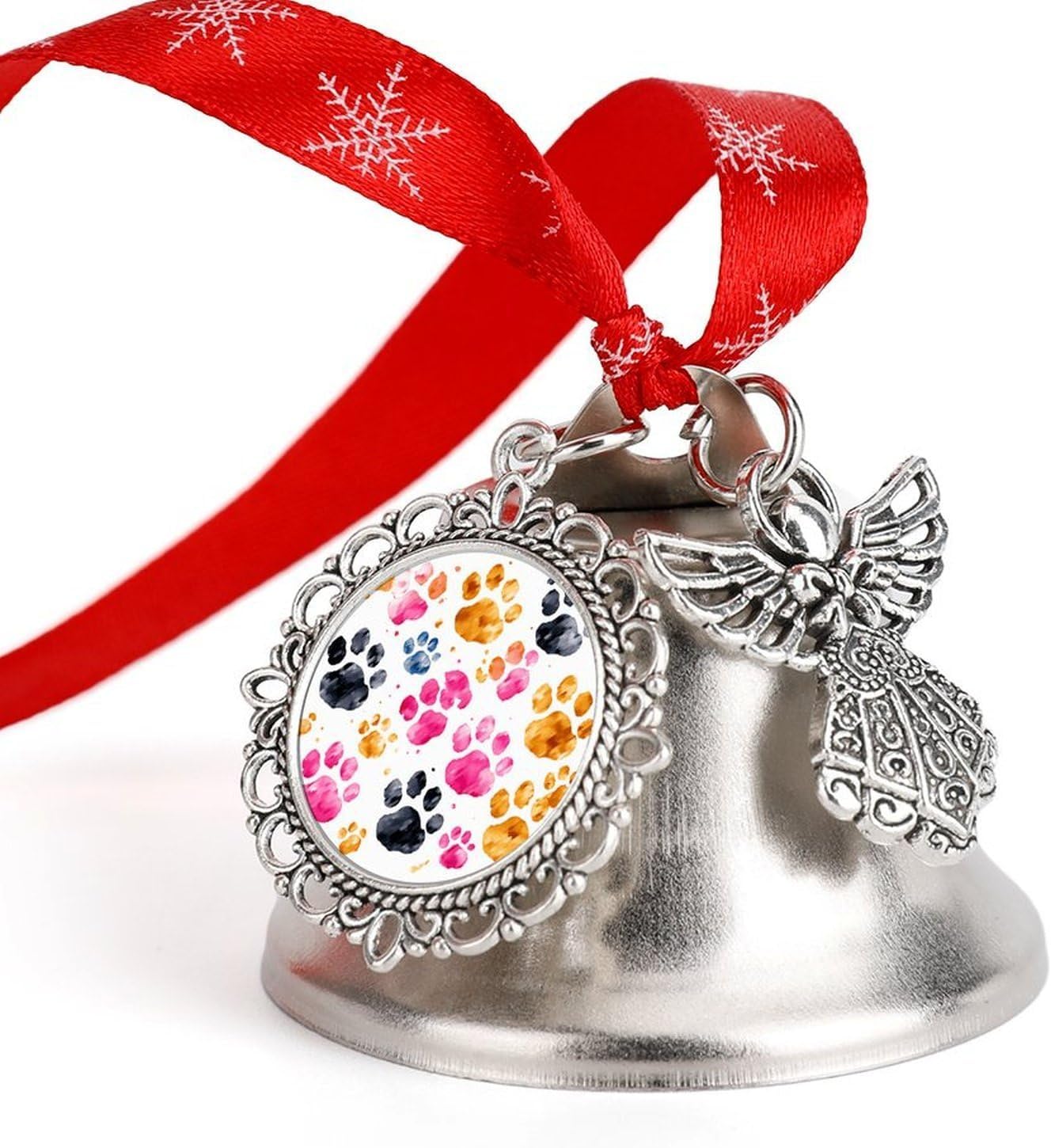 Colorful Dog Paws Bell Ornament Red Ribbon for Christmas Tree Holiday Decoration Personality Believe Bell Ornaments Sleigh Bells for Winter New Year Party Supplies