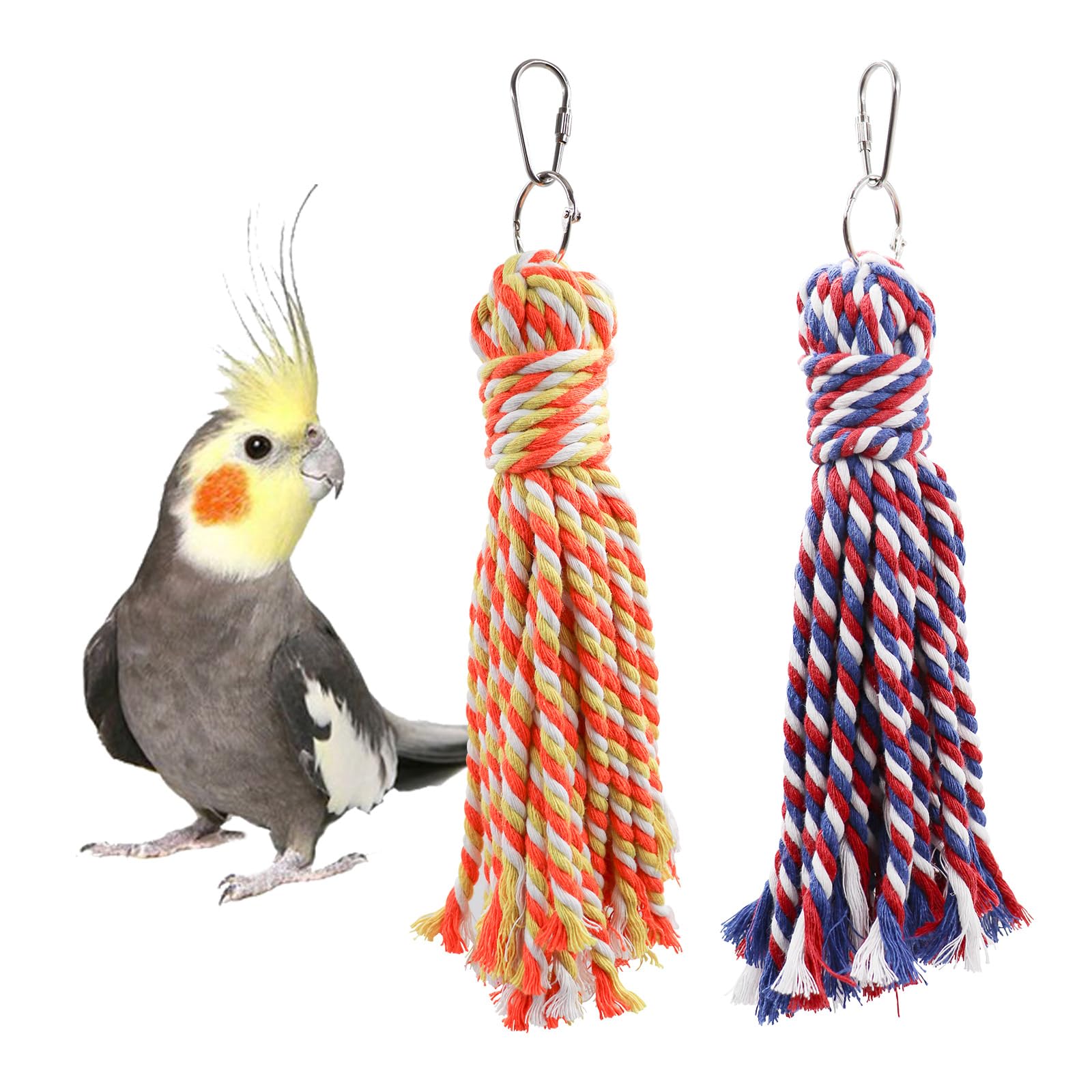 Bird Toy, Hang Colorful Rope Chew Toy with Metal Hook, Bird Cage Accessories for Budgies, Cockatiels, Quaker, Lovebirds, Conure, Small to Medium Birds